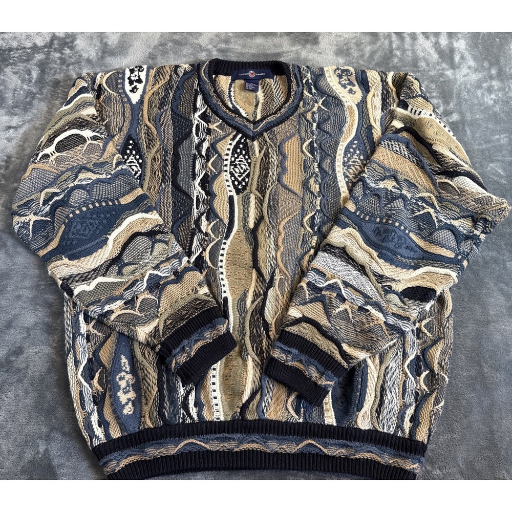 Vintage Cotton Traders 3D Textured Coogi Style Chunky Sweater Biggie Mens L